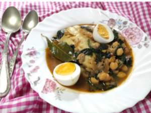 Chickpea stew with cod and spinach recipe