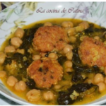 Chickpeas with spinach and cod meatballs recipe