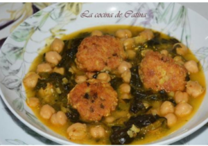 Chickpeas with spinach and cod meatballs recipe