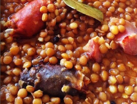 Lentils with chorizo, black pudding and bacon recipe